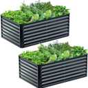 2PCS 4x2x2FT Galvanized Raised Garden Bed,Galvanized Planter Boxes Outdoor, Large Metal Raised Garden Beds for Vegetables-Grey (Gray)
