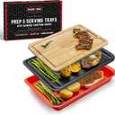BLAZIN' GRILL Prep and Serving Trays | Set of 3 Stackable, Melamine Trays with Bamboo Cutting Board | Trays for Marinating, Serving & Chopping | Serving Platter for Plating Food & BBQ Prep Tub |