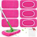 Reusable Mop Pads fit Swiffer Sweeper Mop - Microfiber Wet Pads Refill & Machine Washable Dry Sweeping Cloths for Mopping All Sealed Floors - Hardwood, Laminate, Tile & Stone (Mop is not Included) (6 Pack, Rose Pink)