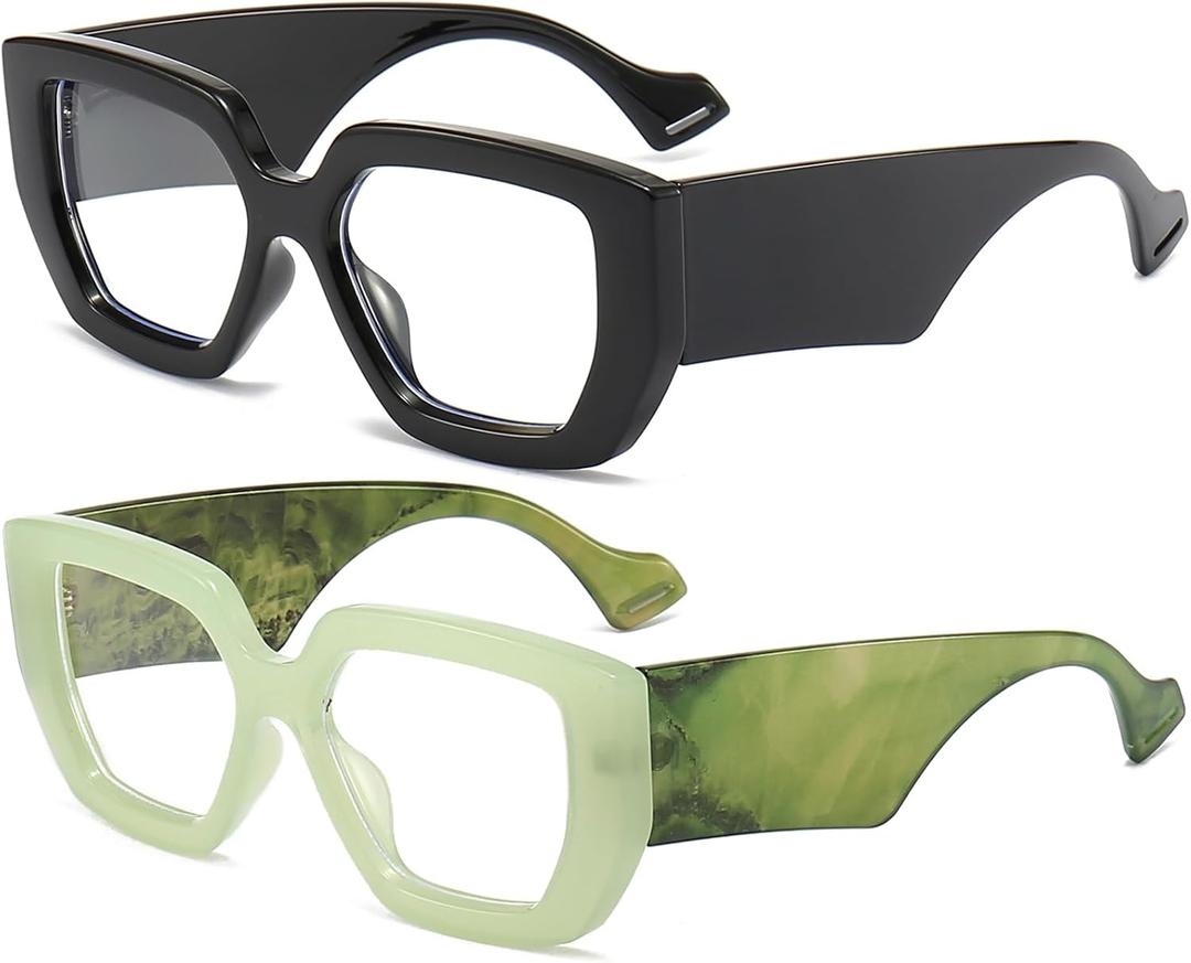 AIEYEZO Thick Frame Blue Light Glasses Men Women, Fashion Square Computer Eyeglass Anti Eyestrain & Prevent Headache (Black + Green)