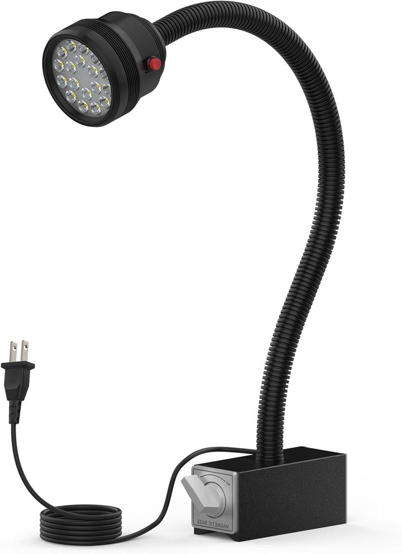 Magnetic Work Light,18W Machine Light with 12T Base,1800 Lumens Flexible Lathe Work Light for CNC Milling Machines Drilling Lighting