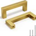 homdiy 3 Inch Gold Cabinet Pulls 6 Pack Brushed Brass Kitchen Handles Square Cabinet Hardware for Cupboard Doors 10" Hole Centers