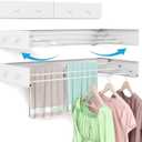 Wall Mounted Drying Rack 23.6'', Foldable Laundry Drying Rack Wall Mount with 4 Towel Hooks and 4 Rods, Space Saving Drying Rack Clothing for Indoor Outdoor Bathroom Balcony (White, 23.6'')