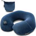 Travel Neck Pillow for Airplane, Compact Inflatable Neck Pillow for Traveling Long Flights, Adjust Firmness Neck Suport Pillow for Sleeping Plane Head Rest for Travel Accessories,Deep Blue (Medium)