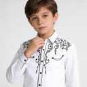 YELLTOOGOO Kid Western Cowboy Shirts Casual Button Down Costume for Boys Whitem, 140