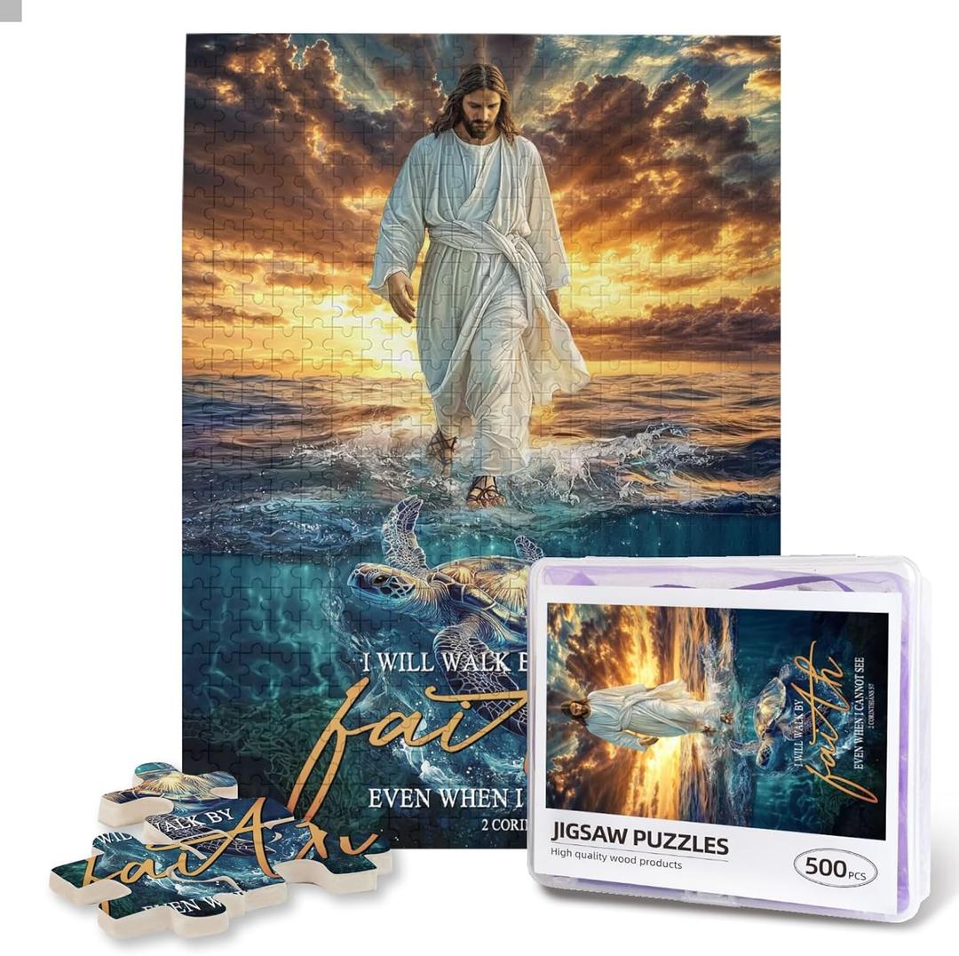 Christian Puzzles for Adults 500 Pieces Religious Jesus Puzzle Inspirational Motivational Bible Puzzle Jesus Walking on Water Wall Art Jigsaw Puzzle Christian Gifts for Women Man
