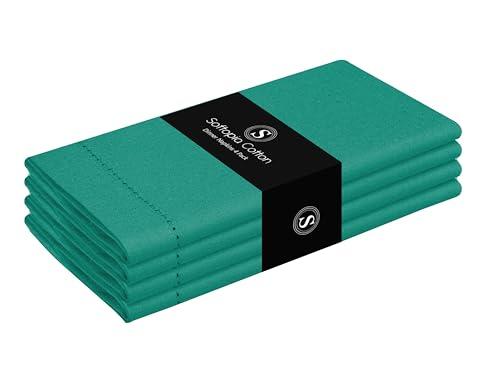 Softopia Cotton Cloth Napkin 100% Cotton 18"x18" Decorative Hemstitch Washable Table Napkins Set of 4 for Dining, Holidays, Buffet Parties & Wedding Use - Royal Green