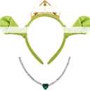 2 x Women Green Monster ears Headband Crown Love necklace Halloween costume accessories photo props