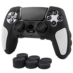 Skin for DualSense Edge, Ergonomic Soft Anti-Slip Silicone Controller Grip Cover Case Accessories Set for PlayStation 5 DualSense Edge Controller with Thumb Grip Caps (Black White)