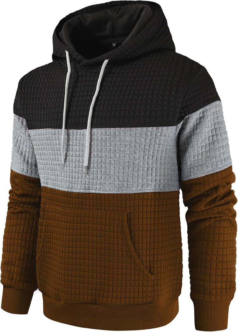 Women's Waffle Color Block Pullover Sweatshirts Hoodies Drawstring Hooded Sweatshirt for Women Trendy (XS)