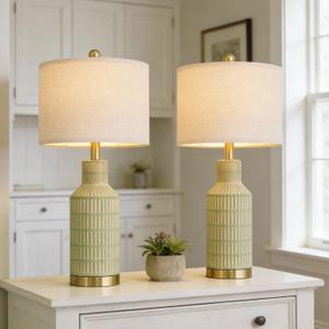 USumkky 25" Green Ceramic Table Lamp - Modern Bedside Nightstand Lamp, Easy Assembly Twist Knob Switch for Bedroom Living Room Home Office Decor (Bulb Not Included)
