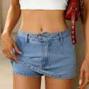 SOFIA'S CHOICE Women Denim Mini Skirt Skorts Sexy Low Rise Micro Jean Skirts with Shorts Underneath Blue X-Large (Blue, XL)