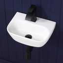 Small Vessel Sink 17"x12" Wall Mount Bathroom Sink Wall Mounted Oval Wall Hung Mini White Porcelain Ceramic Floating Tiny Sink,Easy Install, Durable, Space-Saving, Ideal for Home,RV, 16.5"x11.5"x5"