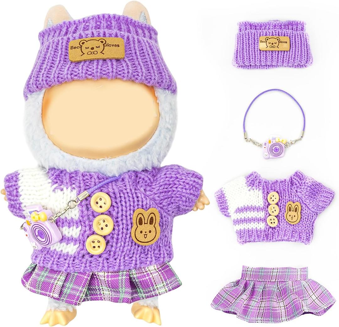2 x Clothes for 17cm Dolls(NO Doll) , Outfits with Accessories, Purple Dress