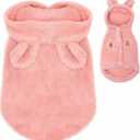 Pet Plush Clothes, Hooded Plush Fleece Dog Coat with Button Closure, Cute Bear Costume for Small Dogs in Autumn and Winter Seasons (Pink, S)