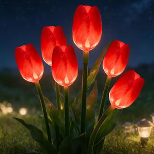 Solar Garden Lights Outdoor - Upgraded Brighter Tulip Lights with 6Pack Realistic Solar Flower,IP65 Waterproof Outdoor Garden Decor for Yard Lawn Pathway,Gift for Mom Women,Red