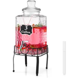 Baderke 3 Gallon Drink Dispensers with Stand Glass Beverage Dispenser with Stand and Stainless Steel Spigot Juice Dispensers for Parties Tea Jar for Lemonade Juice