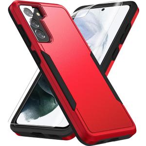 for Samsung Galaxy S21 Case, with HD Screen Protector [Military Grade Drop Tested] Heavy-Duty Tough Rugged Shockproof Protective Case for S21, Red
