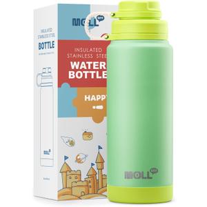 Insulated Water Bottle 24 oz-Stainless Steel Vacuum Wide Mouth Sports Water Bottle for School-Reusable Metal Leak Proof Water Flask for Girls Boys (Opal Green)