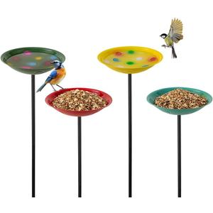 VEWOGARDEN 4 Pack Bird Bath for Outside Small Metal Bird Bath with Stake Outdoor Birdbath Set for Garden, Patio, Lawn Decor