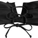 ZAFUL Women's Strapless Bandeau Bikini Top Ribbed V Wired Lace Up Ruffle Tie Swimsuits Bathing Suits Only Top (Black, M)