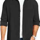 COOFANDY Men's Lightweight Shirt Shacket Long Sleeve Textured Button Down Shirts Casual Jacket (Black), S