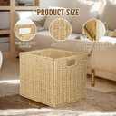 Collapsible Storage Basket 2 Pieces, Shelf Organizer with Insert Handle, 12 * 12 * 12 Inch Hand Woven Seagrass Basket, Suitable for Bedroom Storage and Other Scenarios