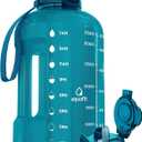 AQUAFIT 1 Gallon Water Bottle with Time Marker - Straw & Chug Lid - BPA Free Gym Water Bottle with Straw - Big Gallon Jug (Aqua, 128 oz - 2in1 Lid)