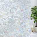 LUTE Window Privacy Film, Rainbow Window Flim, 3D Decorative Stained Glass Cling, Non-Adhesive Vinyl Static Cling UV Blocking Heat Control One Way Glass Covering for Home, Silver, 17.5 x 118.1 inches