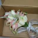 Floral Bouquet 12 Artificial Calla Lilies with 8 Artificial Tulip Flowers, Bridesmaid Bouquet with Wedding Ceremony Festivals Anniversary Bridal Rehearsal Party Bar Table Decor(Cream and Pink)