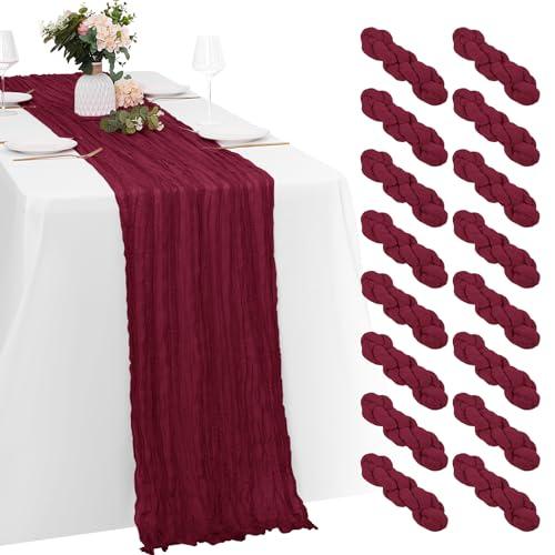 12 Pack Cheesecloth Table Runner 20 x 120 inch Cheese Cloth Table Runner Bulk,Romantic Boho Sheer Gauze Fabric Table Runners for Wedding Reception,Party,Bridal Shower Table Decor(Burgundy)