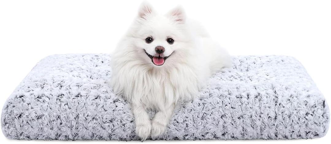 KSIIA Washable Dog Bed Deluxe Plush Dog Crate Beds Comfy Kennel Pad Anti-Slip Pet Sleeping Mat for Large, Jumbo, Medium, Small Dogs Breeds, 23" x 18", Gray (23.0"L x 18.0"W x 3.0"Th, Grey)
