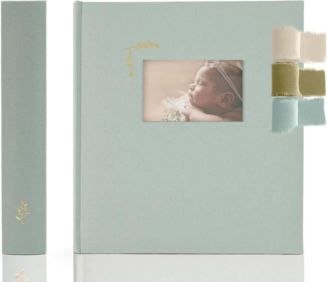 Premium Scrapbook Album with Window and Writing Space  100 Pages holds 500 Photos of Different Sizes  Wedding, Baby, Travel & Family Memories  13" x 11.6" - Powder Blue