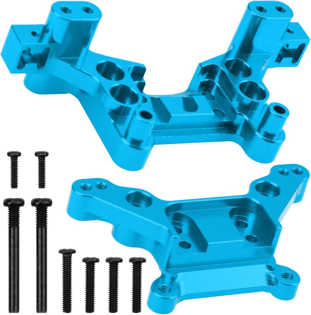 ShareGoo Metal Front & Rear Shock Tower Shock Mounts Upgrade Parts Compatible with Hyper Go H16BM H16DR H16 MJX 16207 16208 16209 16210 1/16 RC Car (Blue) (Blue)