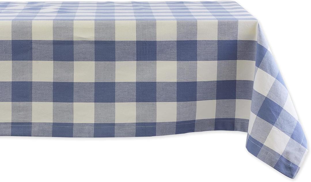 DII Buffalo Check Collection, Classic Farmhouse Tablecloth, 60 x 104, Stonewash Blue