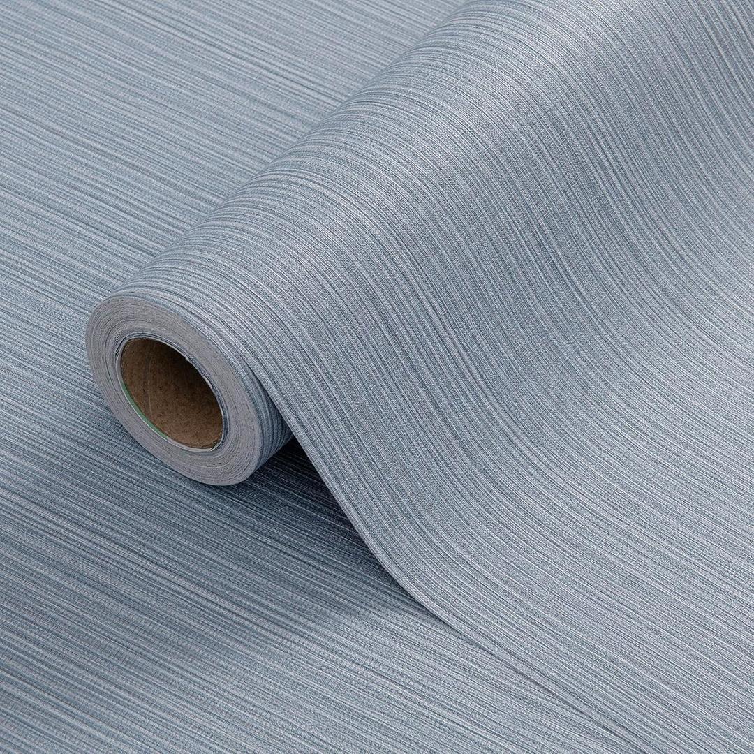 24"x394" Grey Blue Grasscloth Wallpaper Peel and Stick Faux Linen Textured Upgraded Thick Self-Adhesive Waterproof Neutral Contact Paper Seamless Vinyl Embossed Wallpaper