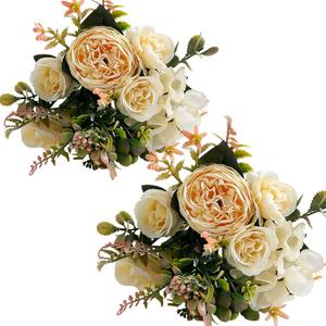 ASTRYAS Artificial Flowers, Small Artificial Peony Silk Flowers Fake Peonies Bouquet Faux Rose Flower Arrangement for Home Party Decoration (Champagne)