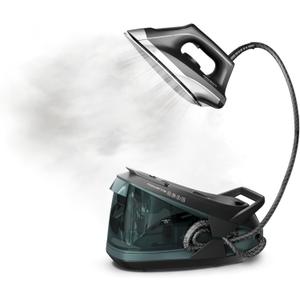 Rowenta Iron Steamer for Clothes Master Steam Station, Professional Steam Iron for Clothes with Stainless Steel Soleplate, 57 Oz, 400 Microsteam Holes, Built-In Pump, 1750 Watts, Black/Green, VR8338