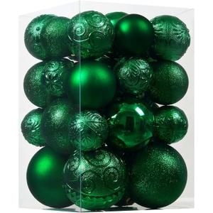Christmas Ball Ornaments - 30pcs Shatterproof Christmas Ornaments Set Plastic Hanging Christmas Decorations for Xmas Tree Holiday Party Decor, 6 Styles in 4 Sizes (Green)