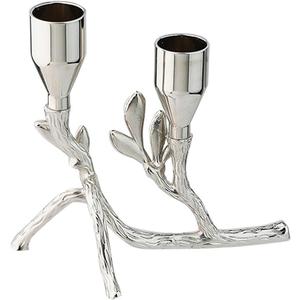 Modern Silver Tealight Tree Branch-Inspired Dual Metal Leaf Candle Holder 5.12"x4.57" Alloy Steel candlesticks Taper for Tables top Centerpiece Home Decor (Silvery)
