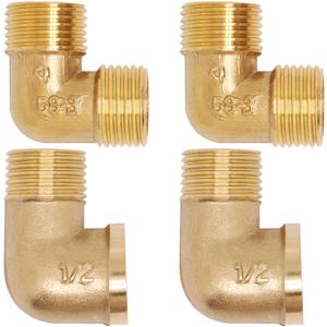 4pcs Brass Pipe Fitting 90 Degree Elbow 1/2" NPT (Male to Male) and (Male to Female) Pipe Fittings Kits
