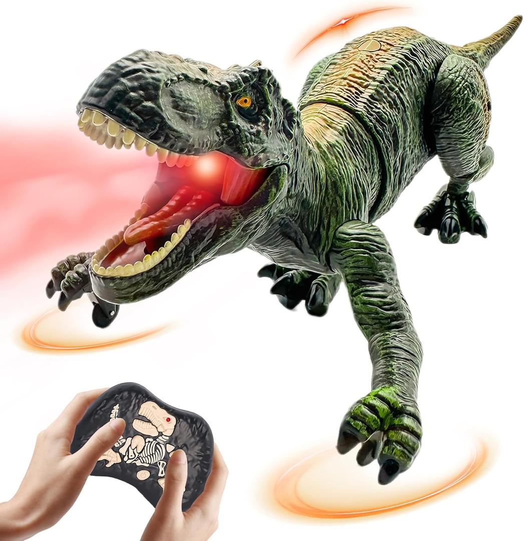 Remote Control Dinosaur Toys for Kids 3-5, 5-7, 8-12, 10-12, Electronic RC T Rex Dino Robot Toy for Boys, Top Christmas & Birthday Gifts for 6 7 8 9 10 11 & 12 Year Old Boys (Color: Green)