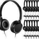 24 Pack Classroom Headphones Bulk Student Headphones with Microphone Kids Earphones for School, Adjustable over Ear Head Phones Class Set Earbuds Wire Earphones for School Students Kids (Black)