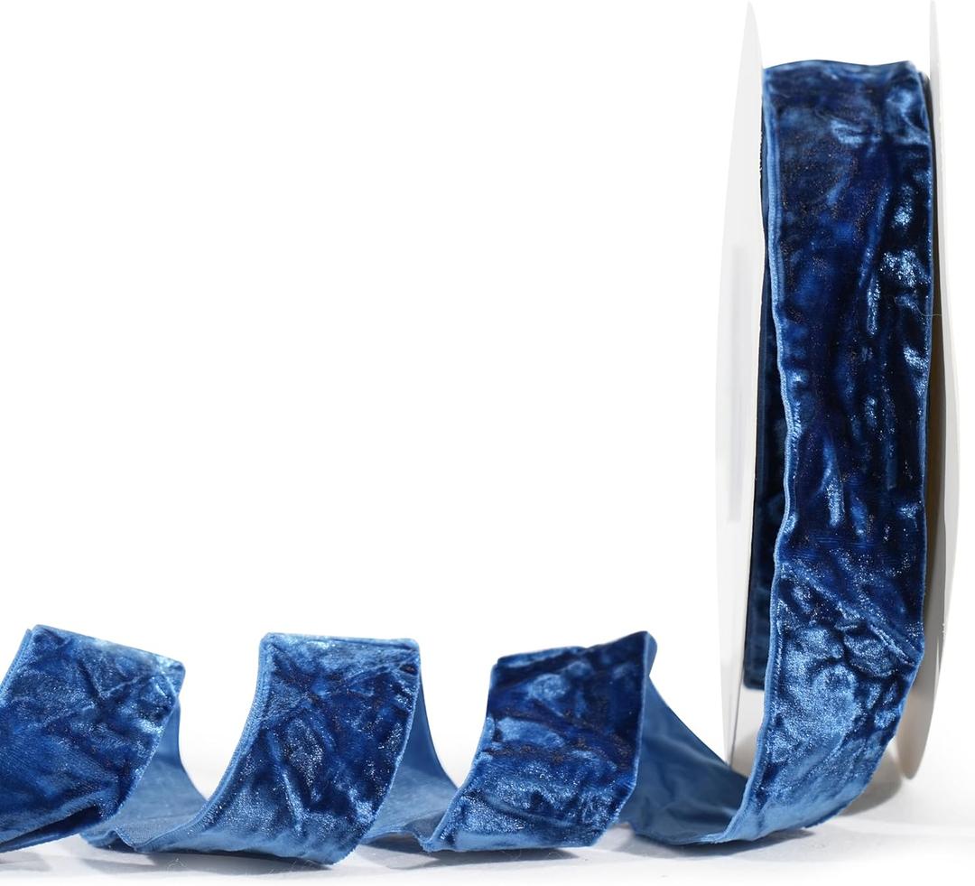 MAYREEL 1 Inch Blue Crushed Velvet Ribbon Navy Blue Vintage for Flower Bouquets Wedding Invitations Crafts Gift Wrapping Party Favor Boxes 10 Yards