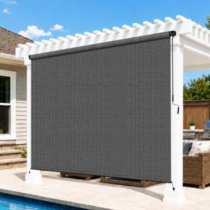 6'W x 8'H Gray Patio Shades Roll up Outdoor Roller Shade Crank Wand Blind Cordless, 90% UV Blocking & Privacy Protection for Porch|Gazebo|Pergola|Backyard (2 Splicing Tube, 1 Fabric), 72"W x 96"H