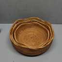 Rattan Bread Baskets Round Woven Fruit Bowls Key Holders Stackable for Storage, Snack, Fruit, Vegetable Natural Set of 3 (Wave)