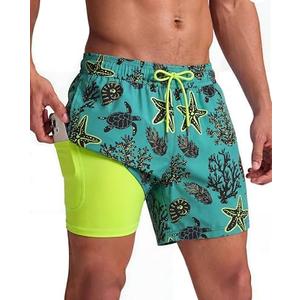 maamgic Mens Swim Trunks with Compression Liner 5 Inch, Quick Dry Bathing Suit with Zipper Pockets, No-Chafing Swim Shorts XL