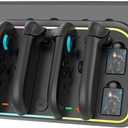 Wall Mount Charging Dock Station for Nintendo Switch 2,Controller Charging Dock Base with 7 RGB Light Modes and LED Charging Indicator,4 Game Card Slots, Black