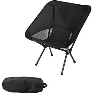 Wind Tour Portable Camping Chair Lightweight Foldable Outdoor Chair for Hiking Camp Backpacking Lawn Beach Fishing Picnic with Carry Bag (Black)