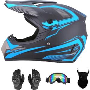 Motocross Offroad Helmet Dirt Bike Helmet BMX MX ATV Helmet Full Face Motorcycle Helmet with Gloves Goggles Mask for Unisex Adult Youth DOT/FMVSS 218 Approved